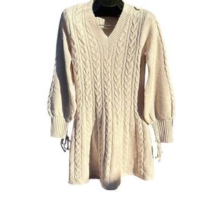 SHEIN Cream Knit Long Sleeve Sweater V neckline Soft Dress Size L